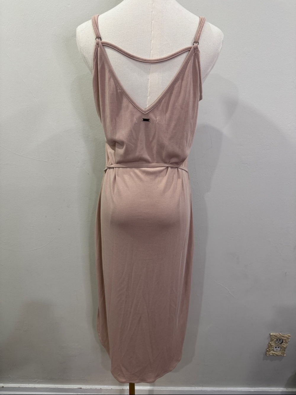 O’Neill Ribbed Modal Blend Midi Dress | Blush Pink Tie Waist | Size M - Picture 4 of 12